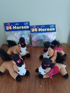 4Horses Plush Brown Cowboy Horse Toy -  Kids Stuffed Animal and 48Squishy Horses